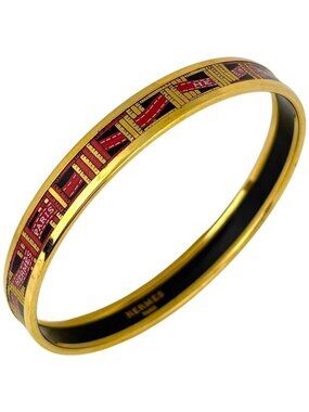 Hermes Enamel PM Bracelet Cloisonne Gold Plated Red